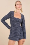 Lulus Cultivated Poise Navy Blue Tweed Romper In Navy Blue