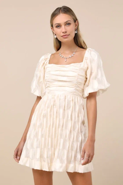 Lulus Cultivated Sweetness Cream Burnout Puff Sleeve Mini Dress In White