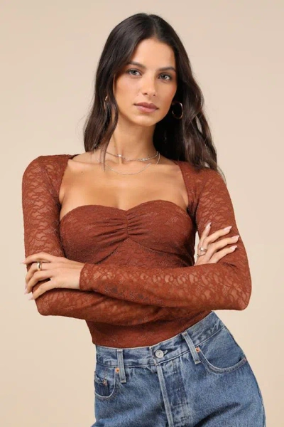 Lulus Curated Effect Rust Brown Lace Two-piece Shrug Bodysuit