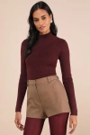 Lulus Curated Forecast Burgundy Ribbed Mock Neck Sweater Top In Burgundy