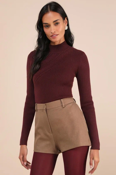 Lulus Curated Forecast Burgundy Ribbed Mock Neck Sweater Top