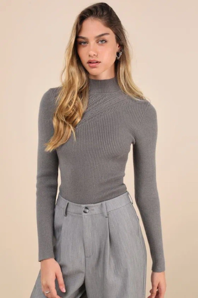 Lulus Curated Forecast Charcoal Grey Ribbed Mock Neck Sweater Top