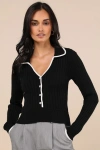 Lulus Curated Season Black Collared Sweater Top In Black