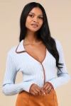 Lulus Curated Season Blue Collared Sweater Top In Blue