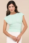 Lulus Cute Allure Mint Blue Mesh Backless Ruched Top In Mint Blue