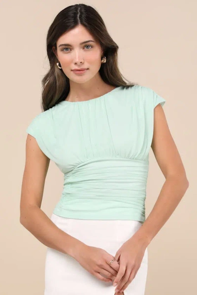 Lulus Cute Allure Mint Blue Mesh Backless Ruched Top