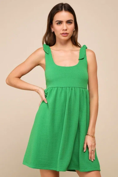 Lulus Cute Certainty Green Textured Ribbed Knit Tie-strap Mini Dress