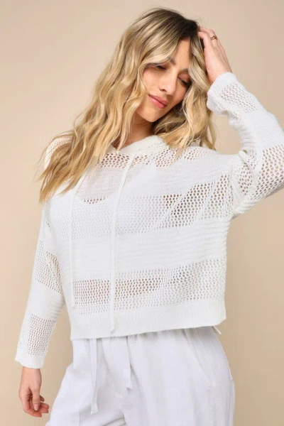 Lulus Cute Convenience Ivory Loose Crochet Knit Hooded Sweater Top