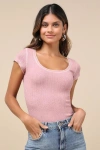 Lulus Cute Decision Heather Grey Pointelle Knit Short Sleeve Top In Mauve Pink