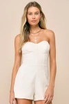 Lulus Cute Expression Cream Jacquard Strapless Bustier Romper In White