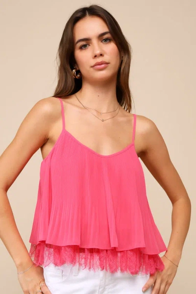 Lulus Cute Impulse Hot Pink Plisse Lace Cami Top