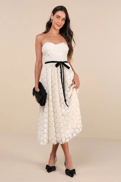 Lulus Cute Merriment Ivory 3d Floral Applique Lace Midi Dress