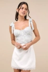 Lulus Cute On Cue Cream Linen Lace-trimmed Mini Skirt In White