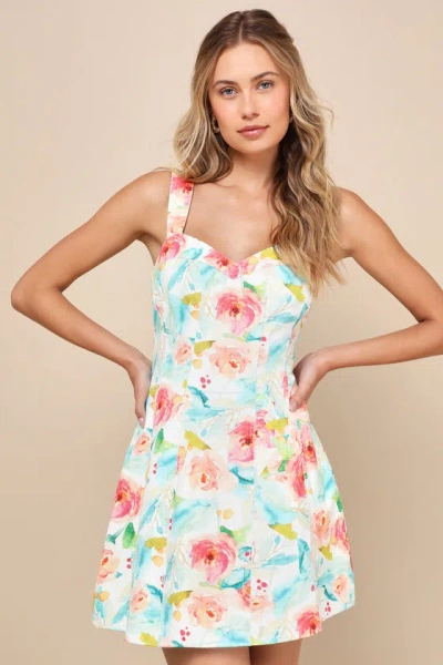 Lulus Cute Option White Multi Floral Sleeveless Mini Dress