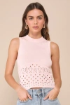 Lulus Cute Pose Light Pink Pointelle Sweater Knit Tank Top In Light Pink