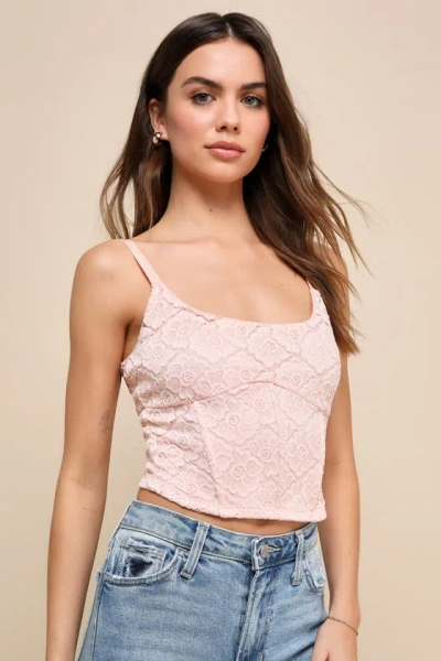 Lulus Cute Quality Light Pink Lace Bustier Cropped Tank Top