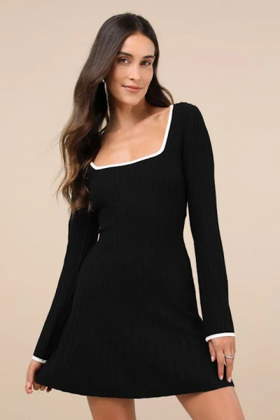 Lulus Cute Simplicity Black Textured Mini Sweater Dress