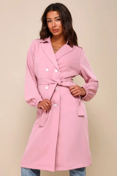 Lulus Cuter Weather Dusty Rose Pink Twill Double Breasted Trench Coat