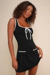 Lulus Cutest Allure Black Bow Square Neck Sleeveless Mini Dress In Black