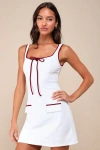 Lulus Cutest Allure Ivory Bow Square Neck Sleeveless Mini Dress In Ivory