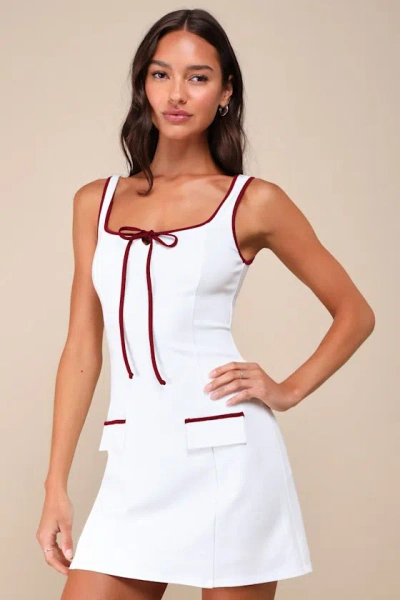 Lulus Cutest Allure Ivory Bow Square Neck Sleeveless Mini Dress