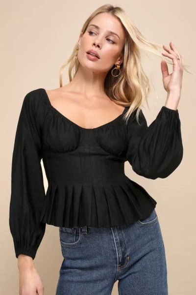 Lulus Cutest Confidence Black Off-the-shoulder Long Sleeve Bustier Top