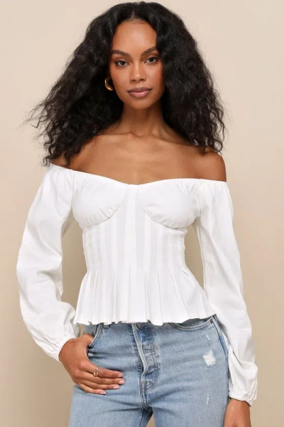 Lulus Cutest Confidence White Off-the-shoulder Long Sleeve Bustier Top
