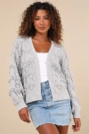 Lulus Cutest Coziness Grey Textured Balloon Sleeve Cardigan Sweater In Grey
