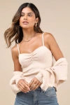 Lulus Cutest Duet Beige Knit Cami Top And Cardigan Sweater Set In Beige