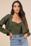 Lulus Cutest Duet Olive Green Knit Cami Top And Cardigan Sweater Set In Olive Green