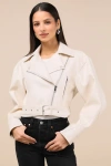 Lulus Cutest Edge Cream Vegan Leather Moto Jacket In White