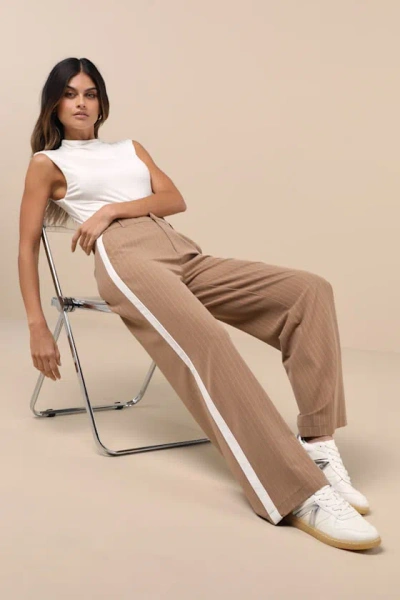 Lulus Cutest Intentions Tan Side Stripe Double-waisted Pants