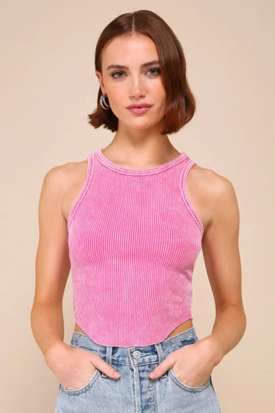 Lulus Cutest Mood Washed Pink Ribbed Knit Cropped Tank Top