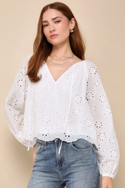 Lulus Cutest Occasion White Cotton Embroidered Balloon Sleeve Top