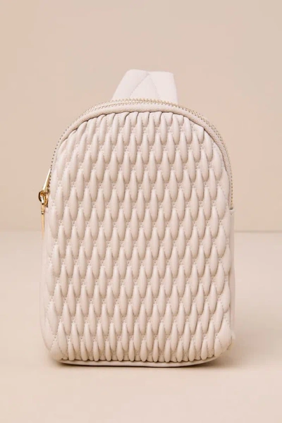 Lulus Cutie On The Go Beige Textured Quilted Puffy Mini Backpack