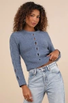 Lulus Cutout For Winter Heather Slate Blue Cable Knit Cutout Sweater In Slate Blue