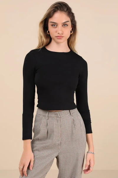 Lulus Daily Coolness Black Cutout Long Sleeve Crew Neck Top