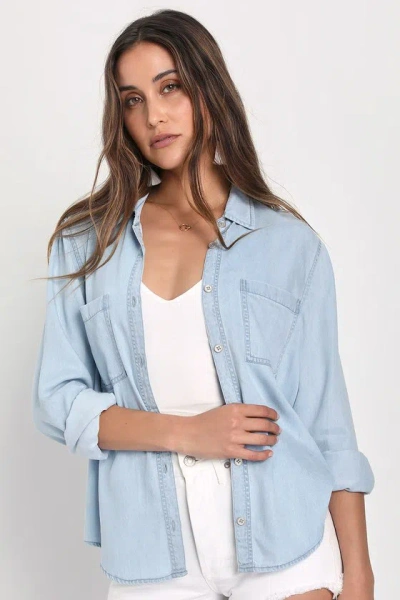 Lulus Daily Vibe Light Blue Chambray Long Sleeve Button-up Top