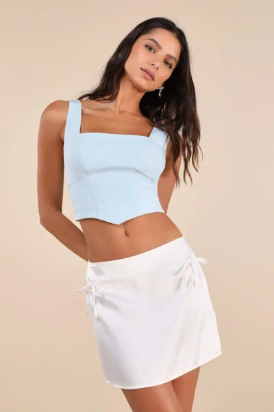 Lulus Dainty Luxury Ivory Satin Bow Micro Mini Skirt