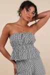 Lulus Daisley Black And White Gingham Peplum Top
