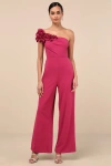 Lulus Damara Magenta Floral Applique One-shoulder Jumpsuit In Magenta