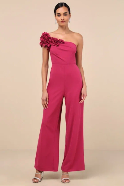 Lulus Damara Magenta Floral Applique One-shoulder Jumpsuit