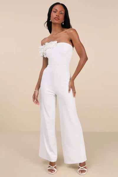 Lulus Damara White Floral Applique One-shoulder Jumpsuit