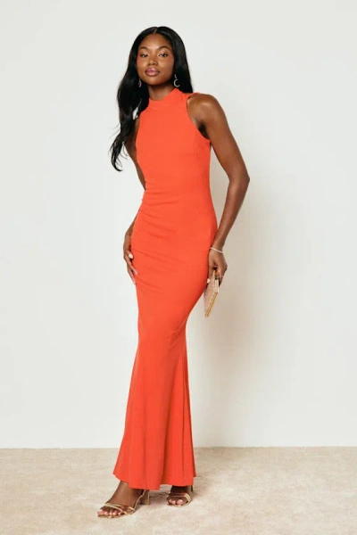 Lulus Damaris Bright Orange Mock Neck Backless Maxi Dress