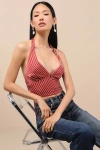 Lulus Damiana Rust Red Striped Satin Tie-back Halter Top