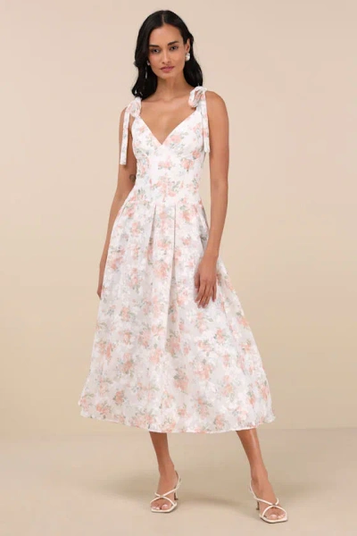 Lulus Danah White Floral Bustier Tie-strap Midi Dress