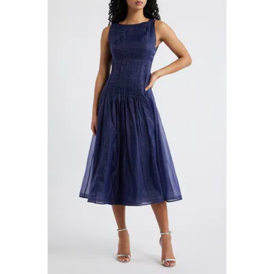 Lulus Dani Organza Tie Back Midi Dress In Blue