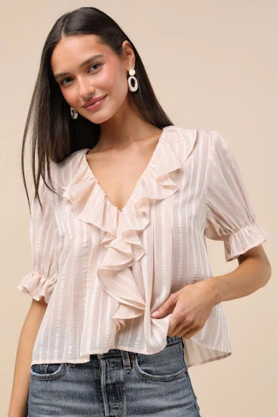 Lulus Dania Cream Striped Ruffled Short Sleeve Top