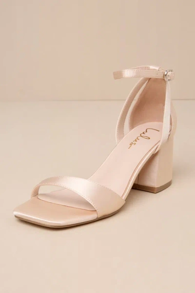 Lulus Danielia Champagne Satin Ankle Strap High Heel Sandals