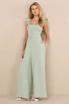 Lulus Daniyah Sage Green Smocked Flutter Sleeve Wide-leg Jumpsuit In Sage Green